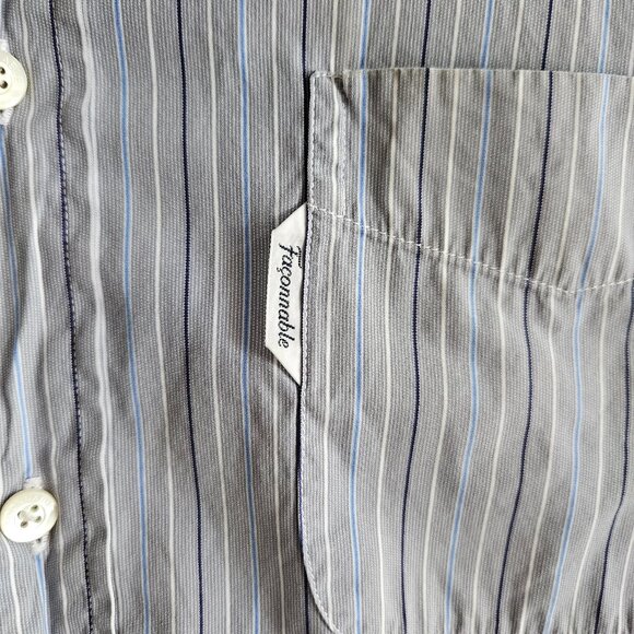 Faconnable Men's XL Extra Large Long Sleeve Button Up Shirt Striped Grey Blue - Picture 1 of 5